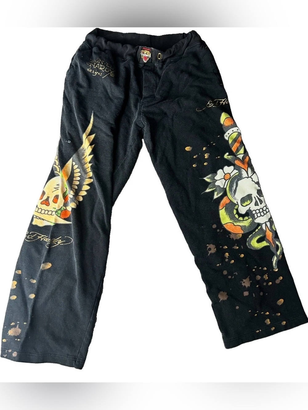 Ed Hardy  Y2K Skull Sweatpants Christian Audigier Joggers Logo Lounge Sz Small